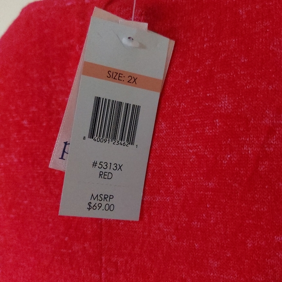 Per Se Womens Plus Size 2X Vibrant Red Coral Soft Long Sleeve Sweater - Picture 9 of 11
